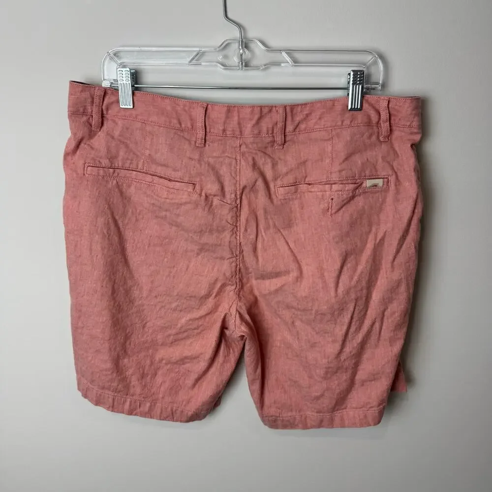 Faherty Men's Linen Blend Flat Front Short - Size 35 - Coral Color